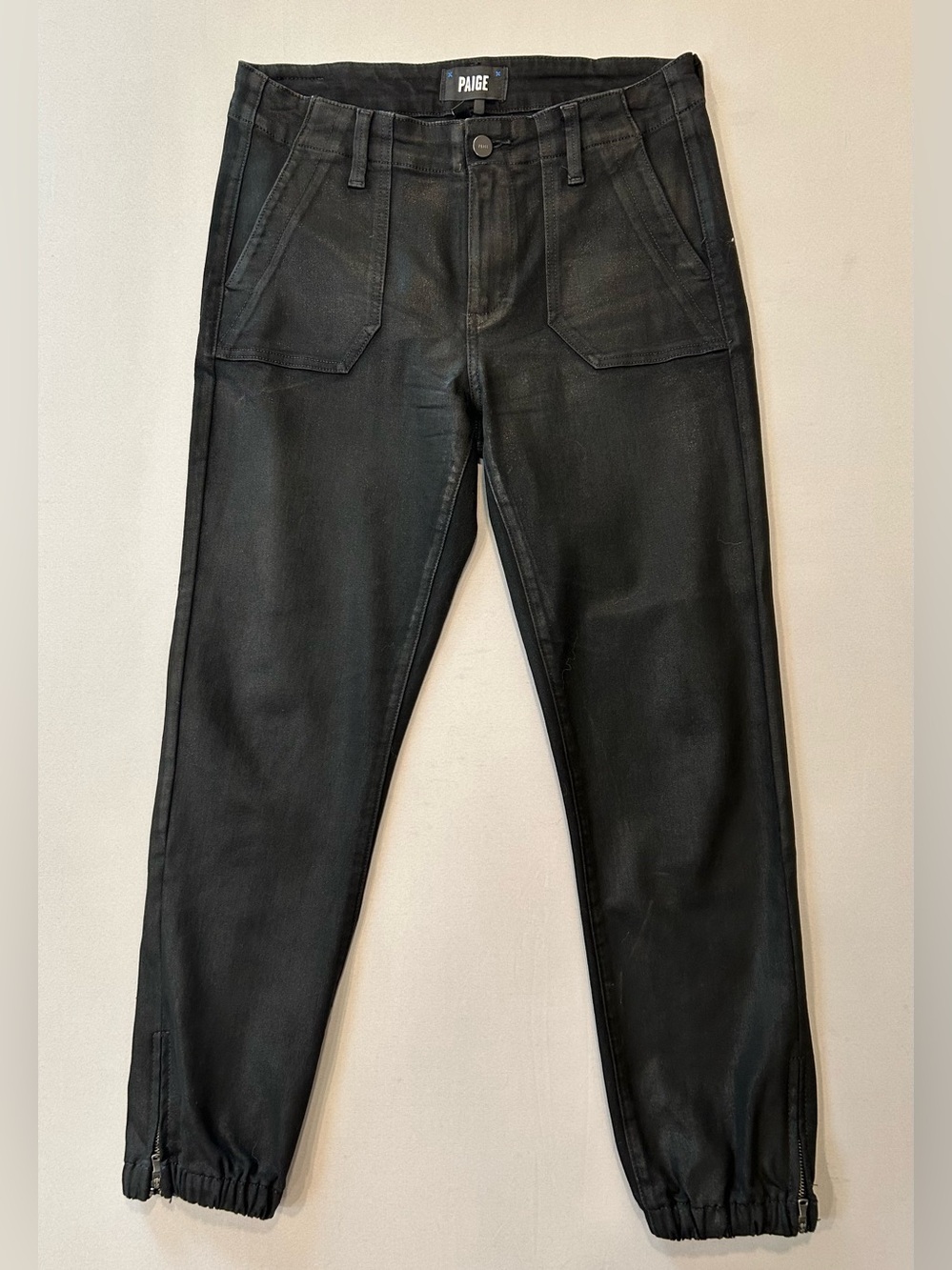 PAIGE Mayslie Coated Black Utility Jogger Pants Size 27